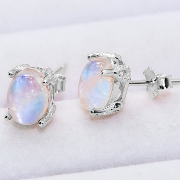 Natural Moonstone 4-Prong Stud Earrings For Women - Picture 5 of 8